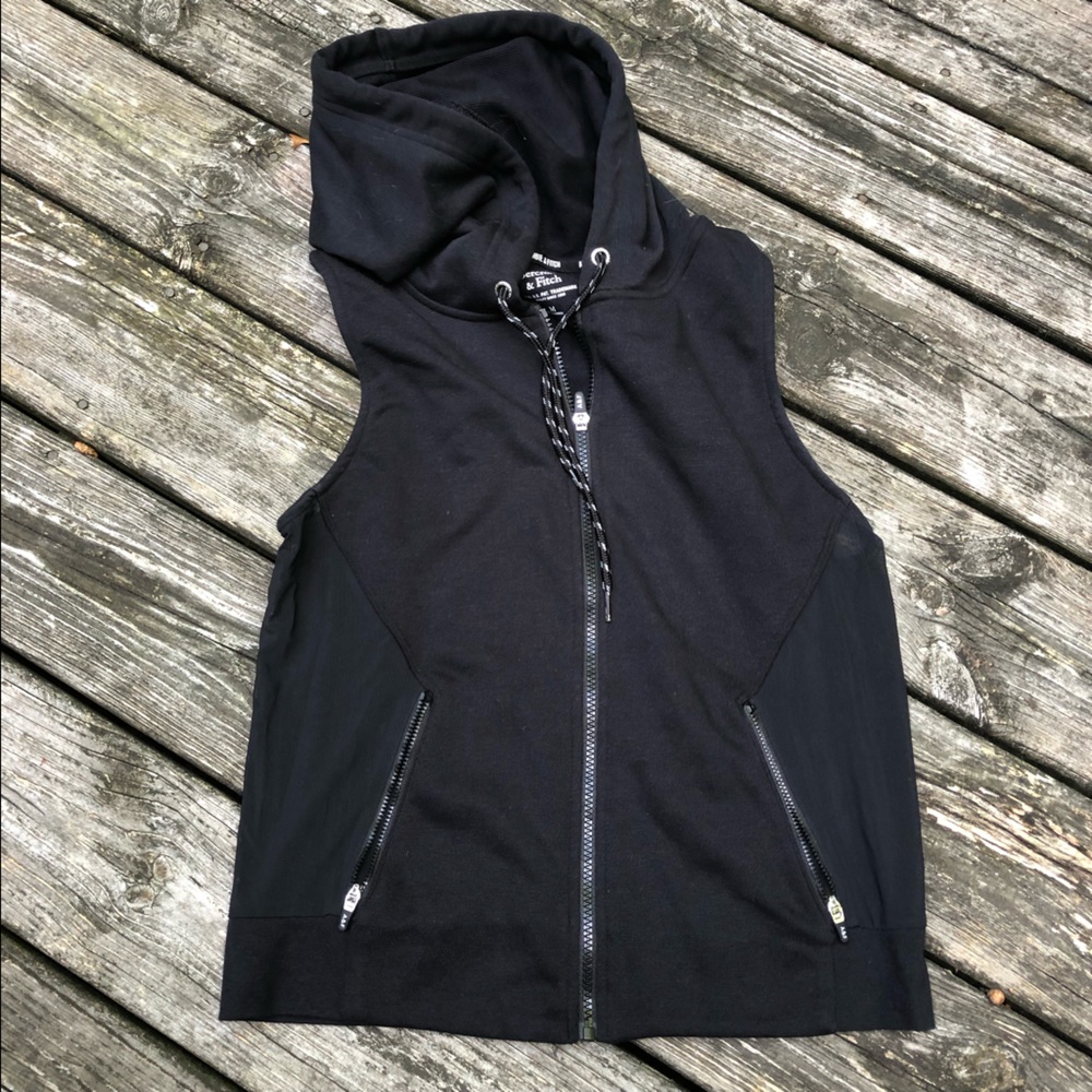 Abercrombie & Fitch Hooded Sports Vest Black with Sheer Side Panels